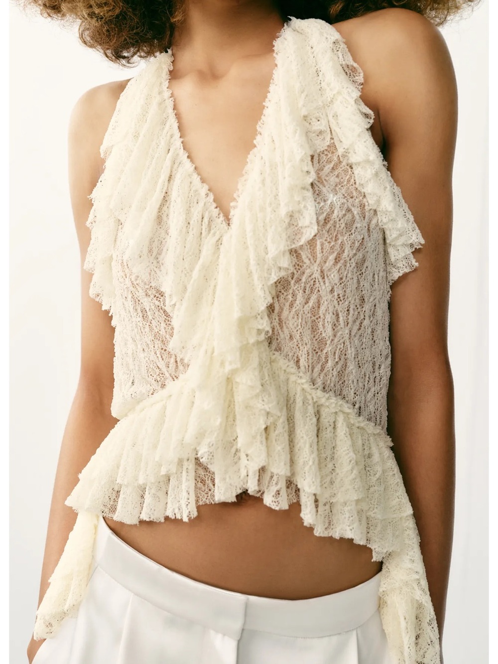 Zara RUFFLED LACE TOP - Picture 4 of 13